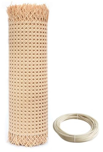 RIBLOR Rollo de Ratan por Metros, 40cm de Ancho Natural Rejilla Rollo Mimbre para Muebles, Correas de Tela Ratán, Cinta de Caña Tejida para Silla Cesta Bricolaje(50x150cm)
