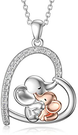 ROMANTICWORK Elefant Kette Sterling Silber Mutter Tochter Anhänger Halskette Elefant Schmuck Geburtstag Geschenke für Mama Frauen Mädchen