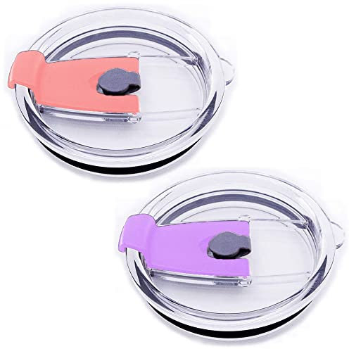 2 tapas de repuesto para vasos, a prueba de derrames, resistente a salpicaduras, apto para pajitas para Yeti Rambler, Ozark Trail, Old Style Rtic, sin BPA y apto para pajitas (20 onzas, morado y rosa)