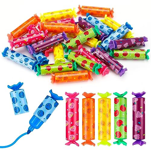 24 Stück Mini Textmarker, Süße Bonbon Textliner Stifte für Kinder Schüler - 6 Farben, lustige Schreibwaren Highlighter Schule Mitgebsel-Füllungen (Fruchtstil)