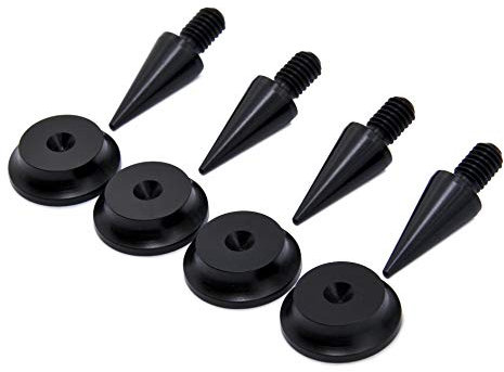 M6 Speakers Spikes and Pads for Speakers, HiFi Stands, Cabinets, Soundbars (Black aluminium with Radius Pads)