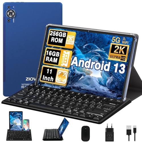 ZIOVO Tablet 11 Pollici Android 13 Tablet PC,16GB RAM+256GB ROM/TF 1TB, Octa Cores 2.0Ghz Tablets, 5G WiFi/Corpo in Metallo/8600mAh/ 2000 * 1200 FHD IPS/13+5MP/GMS/BT5.0,Tablet con Tastiera&Mouse-Blu