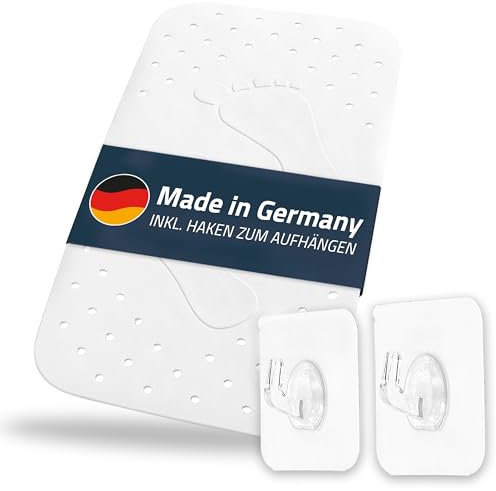 Badewanneneinlage, Wanneneinlage, Badematte Step ca. 38x72 cm, weiß, 100% TPE | inkl. 2 Haken | frei von PVC, Phthalaten, Blei, Latex | TÜV geprüft | Made in Germany