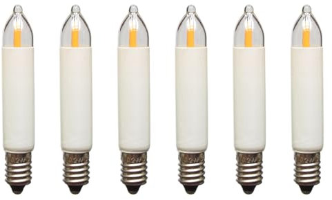 Erzgebirgslicht - AUSWAHL - 6 Stück LED Filament Kleinschaftkerze 12V 0,2W E10 für 20 Brennstellen Ersatzbirne Glühbirne Minischaftkerze Glühlämpchen für Lichterketten Pyramide und Schwibbogen