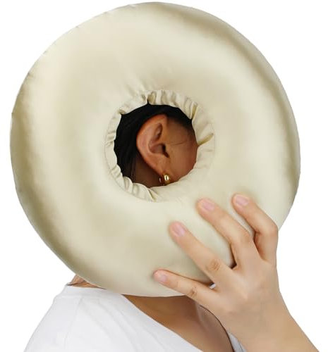 Heal n Hope Seidiges Satin-Piercingkissen, Ohrkissen, Donut mit Loch für Ohrenschmerzen, CNH-Piercing, Schmerzlinderung, Schlafdruck, wunde Seitenschläfer, glatte kühlende Ohrenschützer, Champagner