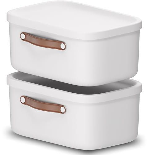 Rotho Maloja Set of 2 Storage Boxes with Lid, 12 Litres, Plastic, White, 12 (39.5 x 26.5 x 17.7 cm)