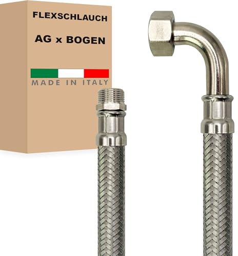 Flexschlauch DN19-3/4 Edelstahl Panzerschlauch Sanitär Hauswasserwerk - Made in Italy (3/4 AG x 1 BOGEN, 200 cm)