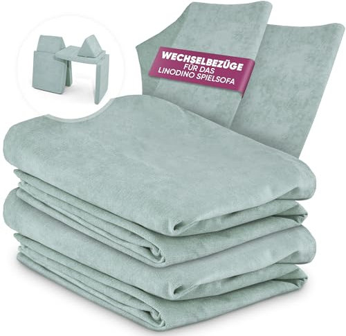 Linodino® Chenille Wechselbezüge für Spielsofas | Kindersofa Cover Set 4-Teilig | Ersatz Bezug Set für Kinder Sofas | Sofabezug | Eisblau