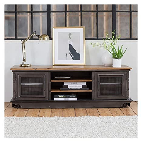 TV-Schrank TV-Ständer, TV-Konsole im Industriestil mit 2-türigem Metallgitter und offenen Regalen, Retro-TV-Ständer aus Eisen im Wohnzimmer, Unterhaltungszimmer, Büro Fernsehschrank ( Size : 147*48*51