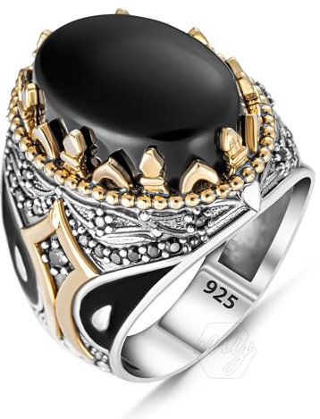 mysilverworld Herrenring aus 925er Sterlingsilber, schwarzer emaillierter Onyxstein, türkischer Handarbeit, Metall, Onyx