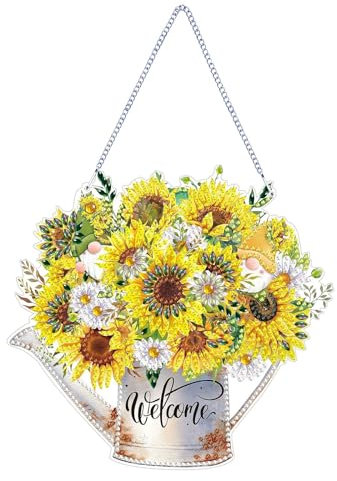 CXINLky DIY Diamond Painting Anhänger mit Kette, Sonnenblumen Diamant Painting Bilder, Kreatives 5D Diamond Malerei Wandbehang Kits für Fenster Wand Eingang Decor-01-Sonnenblumenstrauß