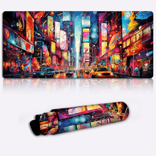 LJSPTU Gaming Mauspad, New York Times Square XL für Maus und Tastatur (80 x 30 x 0,3) cm, erweitertes großes Mauspad, Schreibtischunterlage, Laptop, Arbeit, Gaming, Büro, Zuhause