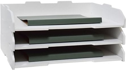 Stapelbare Papierablage, A3, 3 Etagen, Schreibtisch-Organizer für Bürobedarf, Aktenaufbewahrung, Brief-Organizer, A3-Aktenordner, Zuhause oder Büro, Schule, Weiß (Querformat, Weiß, 3 Ebenen)