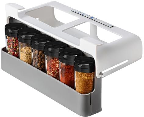 Especieros para Cocina Colgante, Organizador de Especias para Cocina con 6 recipientes para especias, Estante para especias extensible, Estante Organizador de Especias Autoadhesivo Multiuso