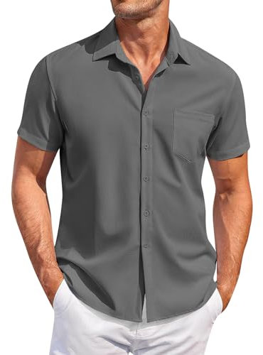 Générique Blouse Été Homme Manche Courte - Chemise en Lin Col Mao Bleu Ivoire - Chemisette Homme Jean 3XL