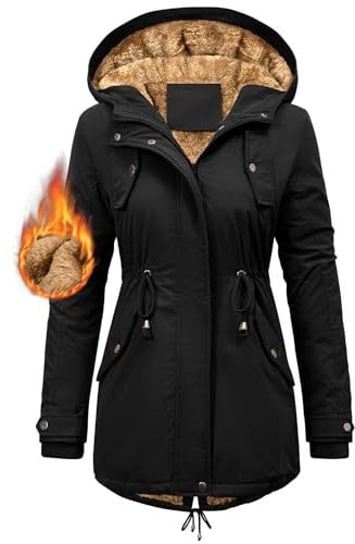 Vancavoo Giubbotto Donna Invernale Giacca Parka Cappotto Imbottita Caldo Felpa con Cappuccio Casual Outdoor Impermeabile Cappotti con Zip,Nero,S
