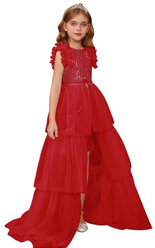 GRACE KARIN Abito da Festa di Compleanno per Ragazze Abiti da Principessa con Paillettes 11-12 Anni Rosso