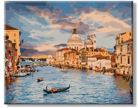 Malen Nach Zahlen Erwachsene Wasserstadt Venedig, Paint by Numbers Knitterfreie Leinwand Bilder Malen Nach Zahlen 40x50cm, diy Gemälde Set mit Pinseln und Acrylfarbe als Geschenk für Wanddeko