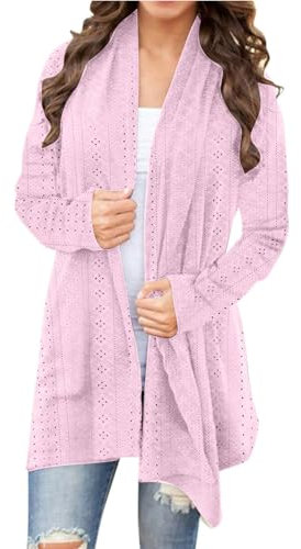 Moda donna Casual Irregolare Tinta unita Cardigan Manica Lunga Cappotto Wrap Cardigan Donne, rosa, L