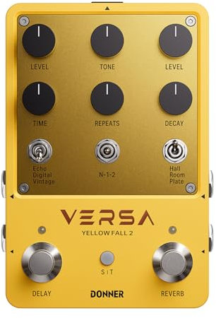 Donner Delay & Reverb Pedal with Tap Tempo, Preset Saving, Stereo in/out, Digital 3x3 Multi-Mode Effects for Electric/Acoustic Guitar, True Bypass (Yellow Fall II)
