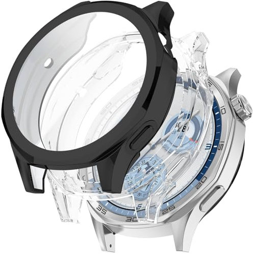 Miimall 2 Stück Gehäuse Kompatibel mit 46mm Huawei Watch GT 5 Schutzhülle,TPU Lightweight Anti-Drop Kratzfest Schutz Case,Einfache Installation für Huawei Watch GT 5 Hülle,Klar+Schwarz