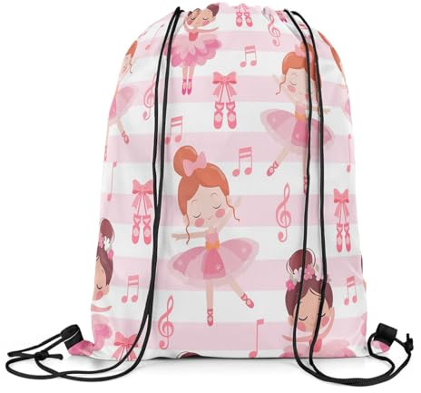 Loussiesd Ballett Gymsack Sack für Yoga Gym Schwimmstrand Cute Kleine Tänzer Rucksack mit Kordelzug RaumYoga Gym Beutel Schule Tüteation Rosa Kawaii Sportbeutel Sporttasche Zuziehbeutel