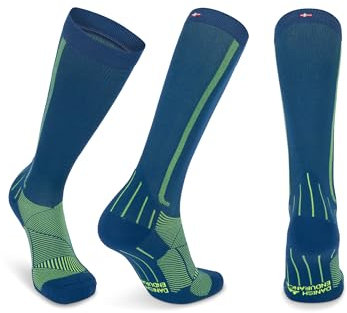 DANISH ENDURANCE Kompressionsstrümpfe, Sport Kompressionssocken, 21-26 mmHg, Unisex, für Herren & Damen, Blau/Neon Gelb, 48-51