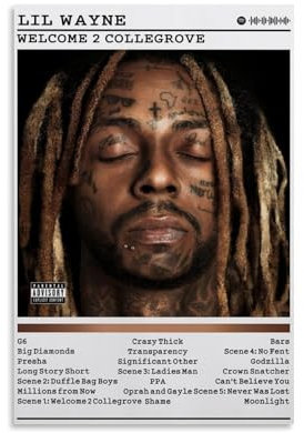 XQHMEP Lil Poster Wayne Welcome 2 Collegrove Album Poster Leinwand Wandkunst für Zuhause Wohnzimmer Schlafzimmer Dekor Gemälde 20 x 30 cm Ungerahmt