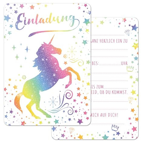 BIROYAL Einhorn Einladungskarten Kindergeburtstag, Regenbogen Einladung Kindergeburtstag für Mädchen, 13 x Geburtstag Einladungskarten mädchen, Unicorn Geburtstagseinladungen
