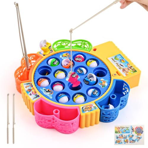 Euakee Elektrische Angelspiele, Angelspiel Spielzeug mit 15 Fischen & 4 Angelruten für Kinder, Montessori Musik, Lernspiel, Geschenk für Jungen Mädchen 3 4 5 6 Jahre (15 PCS)