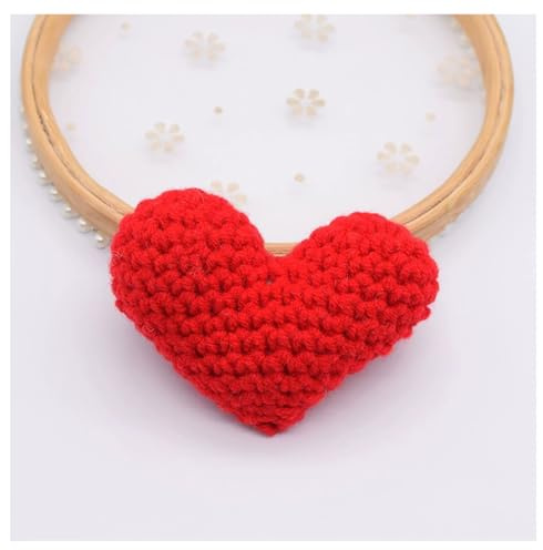 6 Stück Handgemachte Häkeln-Herz 3D Herz mit Baumwollfüllung 7*5.5cm Großes Herz-Anhänger zun Nähen DIY Deko Bekleidungs Schuhe Socken Gepäck Zubehör Valentinstags Beste Friends Geschenke Rot