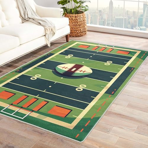 AAFUOO American Football Teppiche Gegend, Kinderteppich 250x350cm Rugby Teppich Wohnzimmer Schlafzimmer Sportmotiv, Grünes Kleiner Teppich Jungen Sport, Weich Waschbar Rutschfester Fussmatte Innen