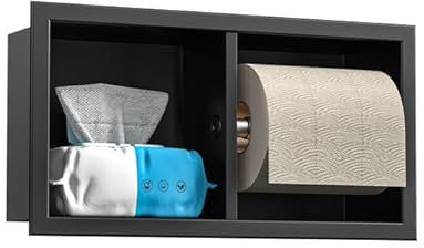 Bernkot Porte-Papier Toilette encastré en Acier Inoxydable - Armoire de Salle de Bain avec Support pour Papier Toilette - avec Rangement - 10 x 18 x 34 cm, Noir
