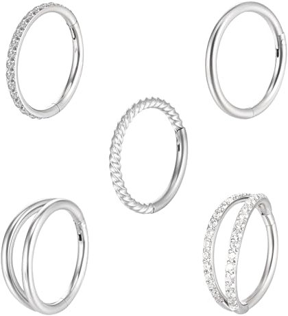 5 Stück Nasenring Piercing 18G Doppel Nasenringe Chirurgenstahl Septum Ring für Damen Lippenpiercing Ring Knorpel Ohrringe Concha Rille Nasenring Hoop Conch Piercing Schmuck für Damen, 8mm