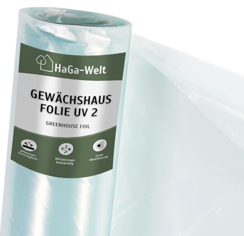 HaGa UV2 Gewächshausfolie 8m x 1m transparente PE Folie - als Folientunnel, Gewächshaus, Tomatenhaus | Witterungsbeständig | UV-beständig (Meterware)