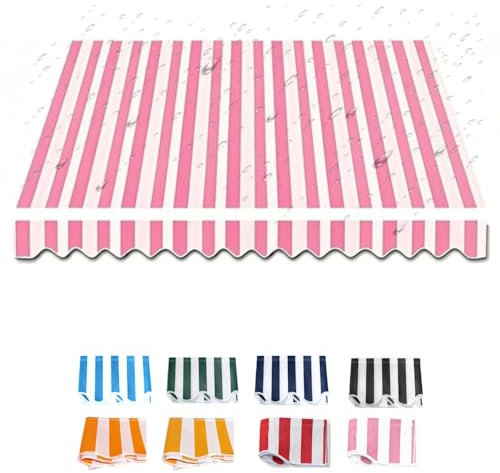 IMUNKT Manuelle Klemmmarkise Ersatzstoff 300x250cm Markisenbespannung Sonnenschutz Markisentuch Ersatz Für Balkon, Terrasse, Garten, Blau & Weiß(Pink,6.5x5ft/200x150cm)