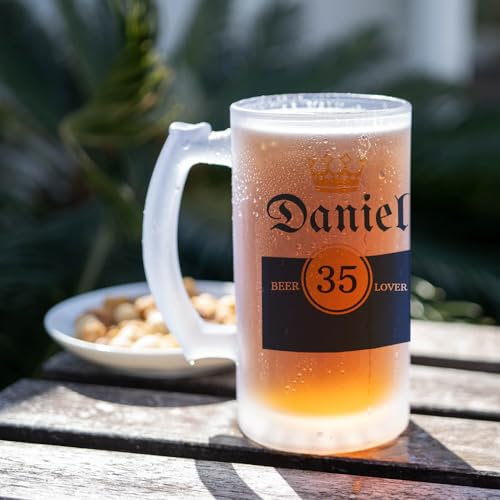 Wanapix | Jarras de Cerveza Opacas | Personaliza con Nombre | Jarra de Cristal Esmerilado | 500 ml | Apta Lavavajillas | Corona