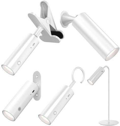 EMKE Magnetische Schreibtischlampe 6-in-1, 3 Helligkeitsstufen 360° drehbare Touch Control Type- C 1200mAh, LED Lampe Wandleuchte Taschenlampe Klemmlampe Weiß