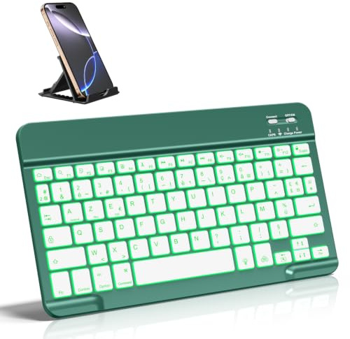Vobafe Clavier sans Fil iPad/Tablette Bluetooth AZERTY avec Rétroéclairage | avec Support, Clavier Tablette pour iPad Air/A16/11/10.9/10.2/Smartphone Android Samsung Xiaomi Huawei Lenovo Pad, VertPin