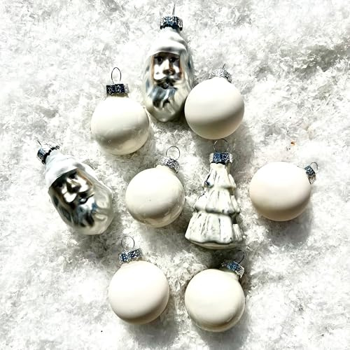 Kleine Baumkugeln aus Glas Ø 2 cm/2,5 cm/3 cm - Christbaumkugeln Baumschmuck Christbaumschmuck Weihnachtsbaumschmuck Weihnachtsbaumkugeln (weiß/Silber, 30 mm - 9er Stange)