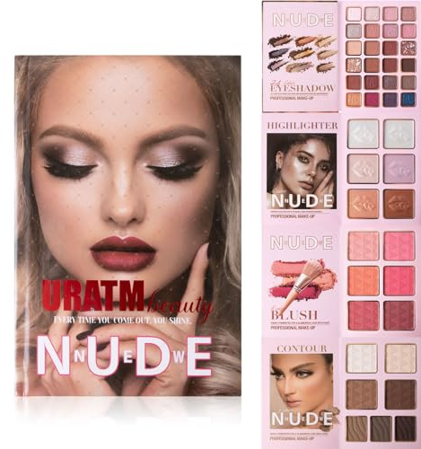 RoseFlower 43 Farben Vier-Schichten-Buch-Make-up-Palette – 24 Lidschatten, 6 Highlighter, 6 Rouge, 7 Pflegeprodukte – Frauen Nude- und Glitzer-Lidschatten-Palette, Make-up-Geschenksets