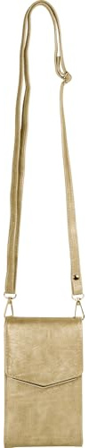 styleBREAKER Mini Umhängetasche mit V-Klappe und Metall Detail | kleine Handytasche zum Umhängen | elegante Crossbody Bag mit Kartenfächern für Damen, Farbe:Gold