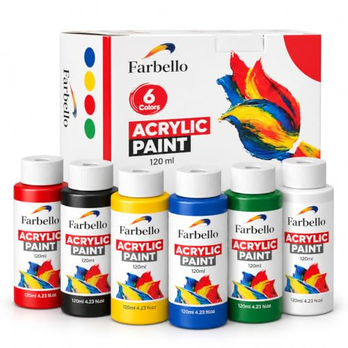 Farbello Acrylfarben Set 6x100 ml- Hochpigmentierte, wasserfeste Künstlerfarben für Acryl-Pouring, Leinwand, Holz, Stein, Papier & Metall – Leuchtende Malfarben (6 Farben)
