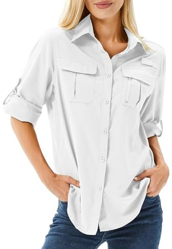 Winebox Women's UPF 50 Shirts Long Sleeve Sun Protection UV Quick Dry Casual Outdoor Safari Walking Fishing Hiking Travel Shirts(5071-white-xs)