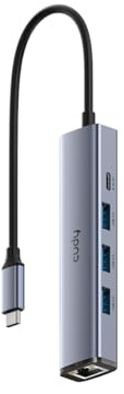 Cudy USB-C to Gigabit Ethernet 3-Port USB 3.0 Hub Plug and Play U, UH605 | Type-C to GbE LAN 3 Port USB-A expander, WoL, 5Gbps, connect & go, BC 1.2 Fast Charge, Power Delivery, Hot-Swap