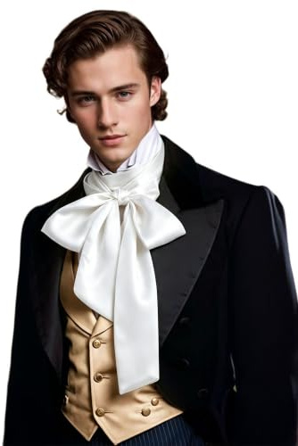 Unykaflor Écharpe Renaissance Jabot Cravate, Col de Costume pour Homme pour Mariage Victorien Édouardien Occidental Halloween Cravate, blanc, One Size