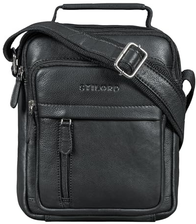 STILORD Ruben Umhängetasche Herren Leder Schwarz Klein Crossbody Bag Männer Echtleder Schultertasche Ledertasche mit Henkel für Alltag Reisen Büro Messenger Bag 10,9 Zoll