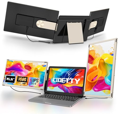 CIDETTY - Estensore di visualizzazione portatile portatile, staccabile da 15,6 pollici FHD 1080P monitor portatile per laptop, triplo monitor per laptop compatibile con Windows, Mac, Android, cromato