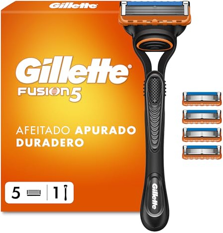 Gillette Fusion5 Maquinilla de Afeitar Hombre con 5 Recambios, Azul/Negro | 1 Mango UEFA Champions League Special Edition + 5 Cuchillas de Afeitar, con Banda Lubricante para Un Afeitado Apurado