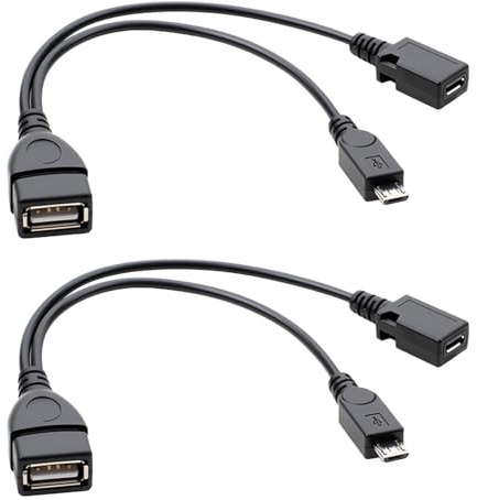 JinRuiCPeng 2 PCS Adaptateur Micro USB vers USB (câble OTG + câble d'alimentation), Câble OTG pour Périphériques Hôtes, Claviers, Souris, Disques Durs